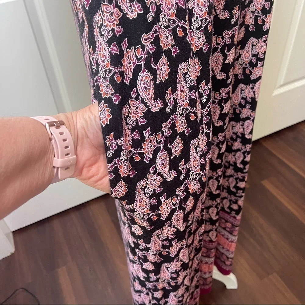 J. Jill Paisley Maxi Dress Pockets Scoop Neck Black Red Purple Orange Large Tall - Picture 5 of 16